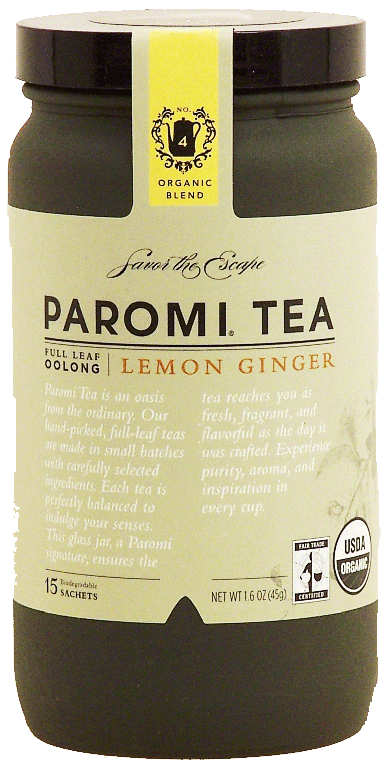 Paromi Tea Organic Blend full leaf oolong lemon ginger, 15-sachets Full-Size Picture